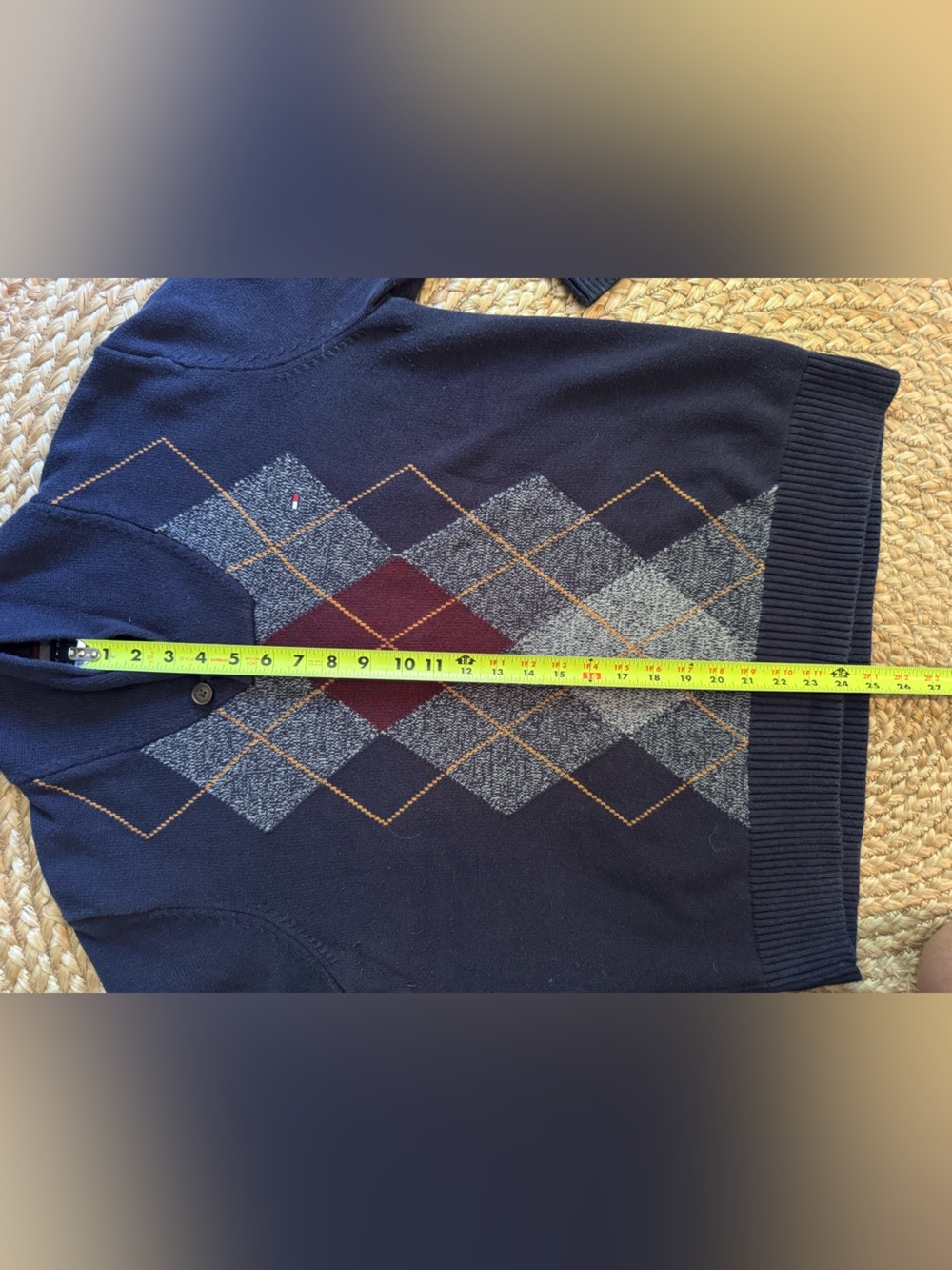 Tommy Hilfiger Argyle Shawl Collar Sweater Men's Large Navy - Picture 9 of 9